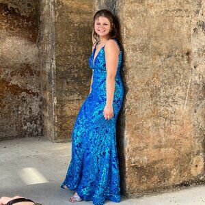Amber Lauren Blue Sequined Prom Dress Size 6